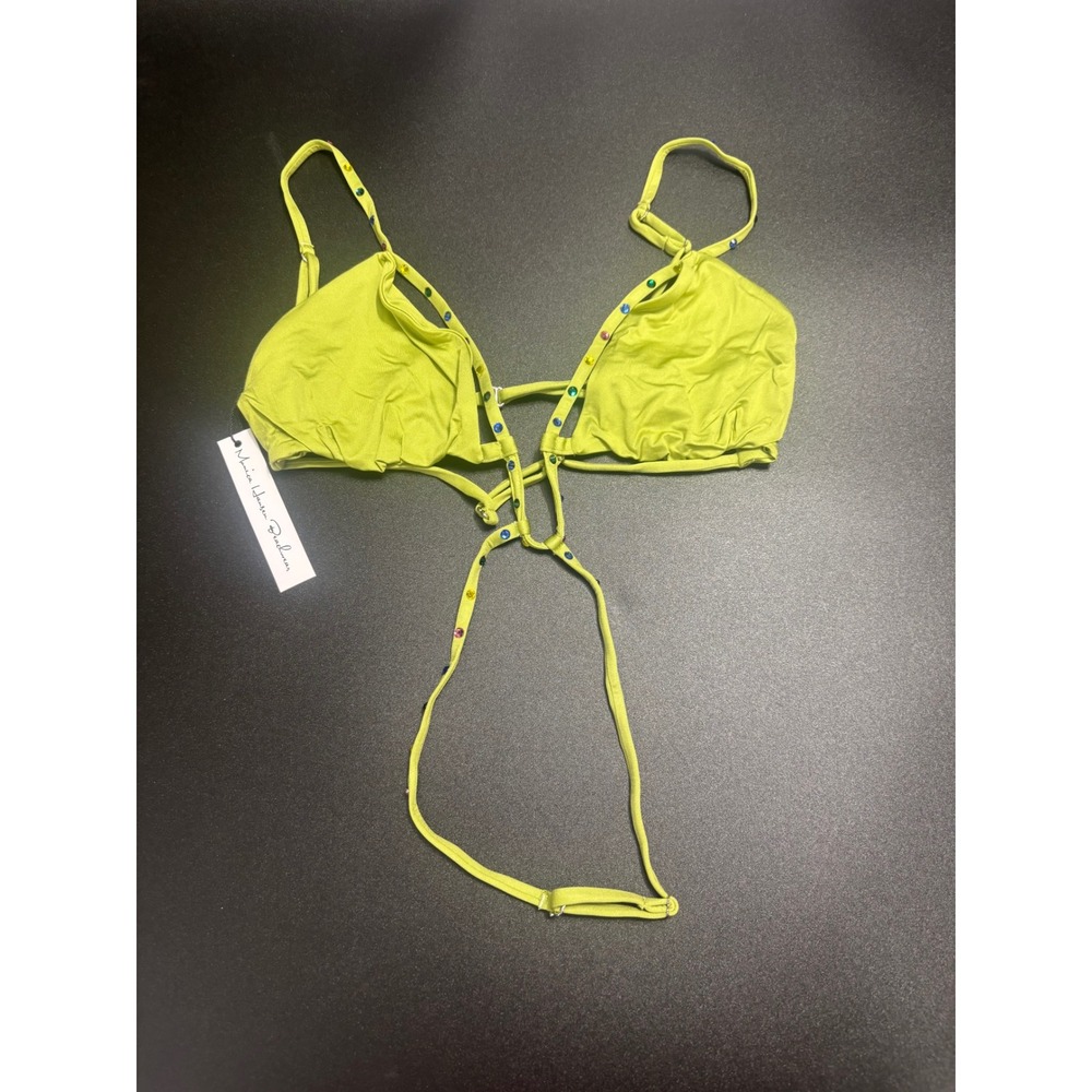 Monica Hansen Beachwear NWT Bikini Top with Multi Color Crystal Green Size Small